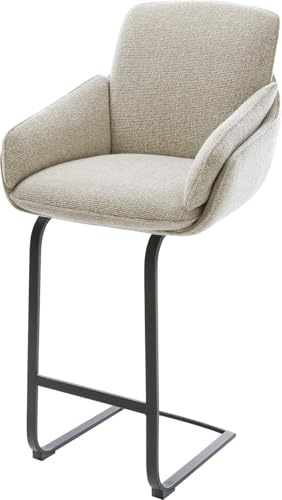 DELIFE Barstuhl Luan-Flex Freischwinger Flach Metall Schwarz Webstoff Soft Beige