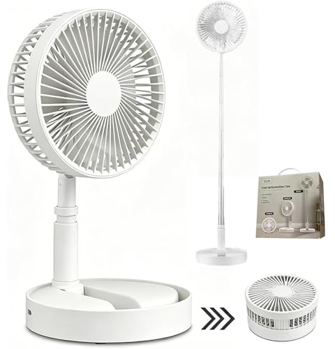 rovian Portable Standing Fan, Foldable Pedestal Fan with 7200mAh Battery, Rechargeable Fan with 4 Speeds, Portable Fans Rechargeable for Bedroom, Home, Office and Travel