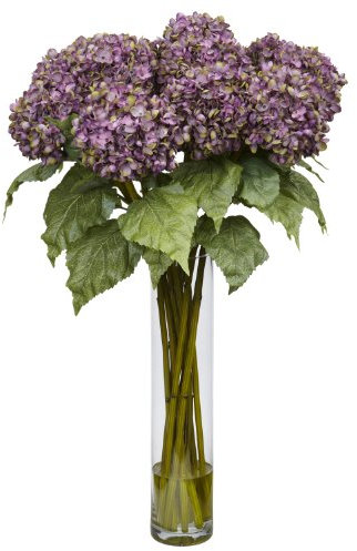 Nearly Natural 1221-PP Hortensien-Blumenarrangement, Seide, Violett, 106,7 x 27,9 x 27,9 cm