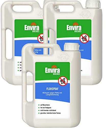 Envira Floh Abwehrspray 3 x 2 Liter - Spray mit Langzeitwirkung gegen Flöhe, Katzenfloh, Hundefloh - Mittel gegen Flöhe für Wohnung & Möbel - Effektives Flohmittel & Flohschutz