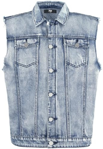 Black Premium by EMP Herren ärmellose blaue Jeansweste mit Hemdkragen L