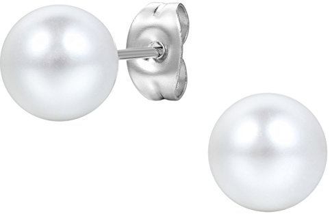 JewelryWe Schmuck Damen-Ohrringe, 8mm Edelstahl Imitation Perlen Gestüt Ohrstecker, Weiss Silber