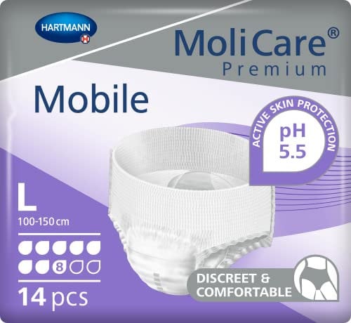 MoliCare Premium Mobile Einweghose: Diskrete Anwendung bei Inkontinenz für Frauen und Männer; 8 Tropfen, Gr. L (100-150 cm Hüftumfang), 14 Stück