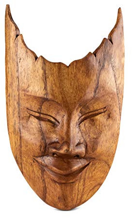 G6 Collection Wooden Hand Carved Abstract Mask Brown Wall Plaque Hanging Home Decor Accent Art Unique Sculpture Decoration Handmade Handcrafted Decorative Mask Brown
