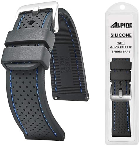 ALPINE Sporty Premium Soft Silicone 22mm Watch Band - Replacement Rubber Watch Bands for Women & Men - Waterproof Quick Release Watch Straps - Compatible with Regular & Smart Watch Bands(Black)