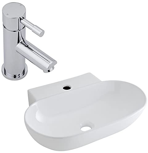 MILANO Oval Countertop Bathroom Basin Sink Mono Mixer Tap 555 x 395mm