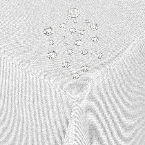 Tischdecke Stoff Damast Leinen-Optik Jacquard mit Fleckschutz rund 220 cm Weiss
