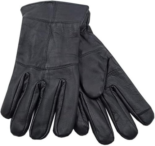 Mens Touchscreen Leather Gloves Thinsulate Lined Thermal Winter Driving Outdoor, L-XL, Black