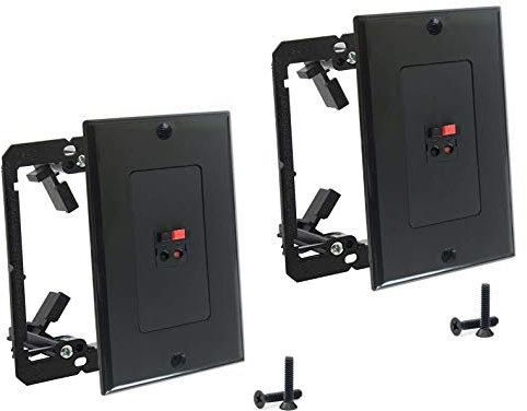 DIYTECH Premium 1 Speaker Wall Plate, Speaker Plug, Supports 1 Speaker Configurations, Speaker Port for Wall Speaker Wire, Speaker Wire in Wall, Wire Wall Plate - (2 Pack Black w/Brackets)