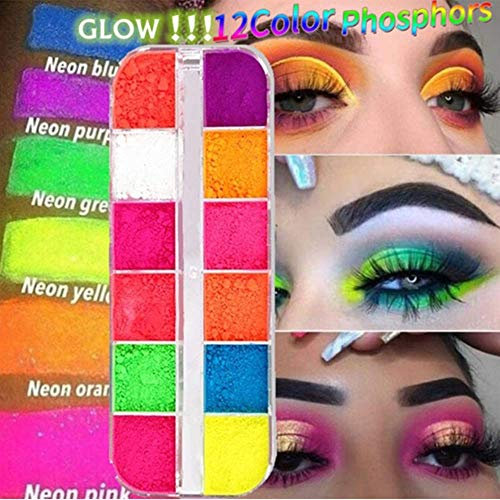 12 Farben/Box Lose Lidschattenpuder, fluoreszierendes Neonpigment Lidschatten Make-up Palette Glitzer Schimmer Lidschatten Gesicht Körperbemalung Farbe Handwerk Nail Art Kosmetik Lidschatten Make-up