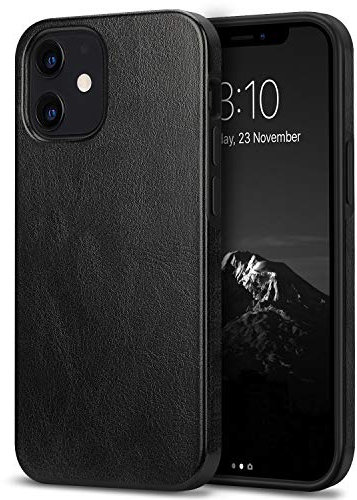 TENDLIN Kompatibel mit iPhone 12 Hülle/iPhone 12 Pro Hülle Leder und TPU Silikon Hybrid Handyhülle (Schwarz)