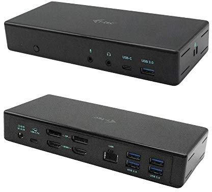 i-tec USB-C Quattro Dockingstation für 4 Bildschirme mit Stromversorgung 85W - 2X DisplayPort, 2X HDMI, 1x GLAN, 5X USB 3.0, 1x USB-C, 2X Jack für Audio und Mikrofon