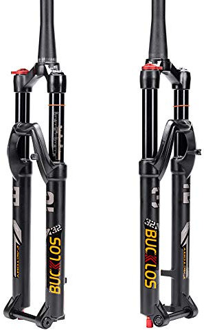 BUCKLOS MTB-Gabel, 26/27,5/29 Zoll (26/27,5/29 Zoll), 120 mm (1-1/8 Zoll), gerade/konische Mountainbike-Gabel, Rückprall-Anpassung, 15 mm x 100 mm Achse, manuelle Aussperrung