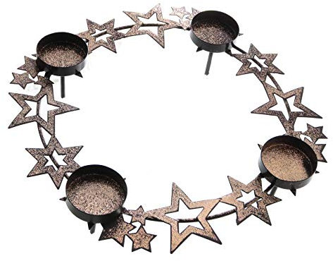 ARTECSIS Kerzenkranz mit Sternen und Glitzer Ø 29cm I Kerzenhalterkranz für 4 Kerzen oder Teelichter für Adventskranz I Adventsdeko Weihnachtsdeko aus Metall