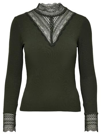 ONLY Women's ONLTILDE L/S HIGH Neck LACE TOP JRS NOOS T-Shirt, Rosin, XL
