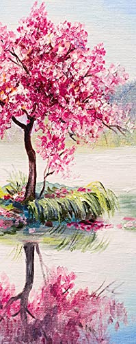 A.Monamour Türtapete Selbstklebend Türfolie Türposter 3D Orientalischer Kirschbaum Sakura Am See Ölgemälde Landschaft Vinyl Folie Türdeko Tapete Wandbild Türaufkleber Türtattoo 90 x 200 cm