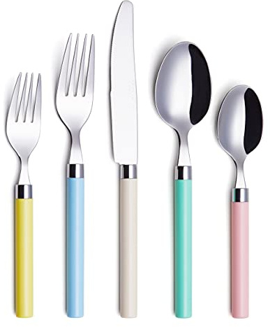 Annova Cutlery Set 20 Pieces Stainless Steel Cutlery Color Handle - 4 x Dinner Knife; 4 x Dinner Fork; 4 x Salad Fork; 4 x Dinner Spoon; 4 x Dessert Spoon (Mix 68)