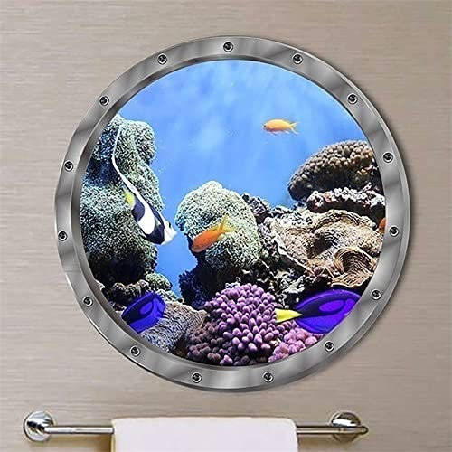 zwyjd 3D hublot Stickers muraux créatif sous Marin Poisson Mur Autocollant bébé pépinière Art peintures murales décorations pour Machine à Laver Chambre décoration,Poisson