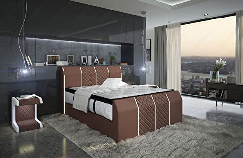 Sofa Dreams Boxspringbett Paris Mikrofaser Polsterbett mit Stauraum Hotelmatratze LED Licht 140x200 160x200 180x200 200x200 200x220 (180 x 200 cm, Hellbraun-Weiß-m5)