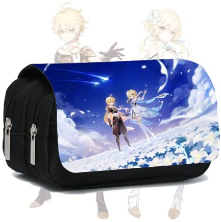 WANGSOAR Genshin Impact Big Capacity Pencil Case,Pencil Pouch Large Storage High Capacity Bag for Office College School Durable Pen Carrying Case with Zipper(Aether Lumine)