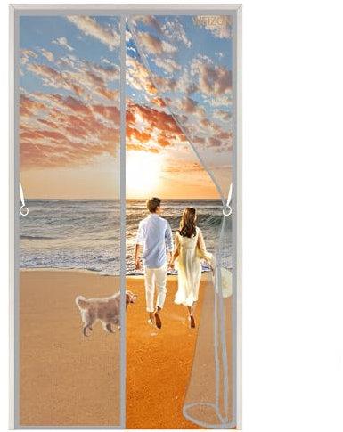 Zanzariera Magnetica Porta, Finestra in Fibra di Vetro Chiusura Automatica Tenda Porta Magnetica Punch Gratuito per Casa Ufficio Facile Da Installare 120 x 215 cm - Grigio A