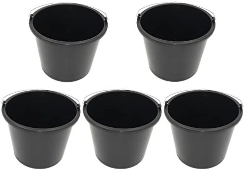 DEWEPRO® Lot de 5 Seaux de Chantier 5L à Usage Intensif - Seaux en Plastique Solides de 5 Litres avec Poignée et Graduation - Seaux Polyvalents Renforcés pour Bricolage et Usage Domestique