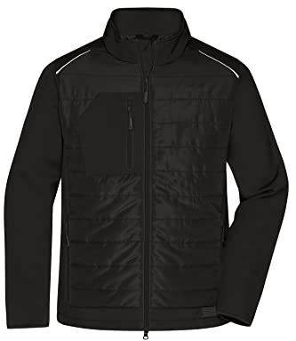 James & Nicholson Herren Softshell Hybridjacke - Softshelljacke im Materialmix mit gesteppten Einsätzen und Stehkragen