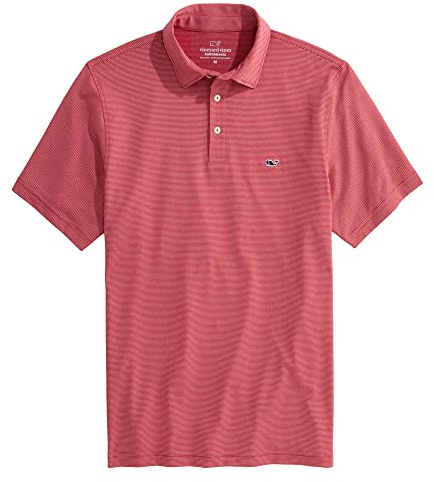 Vineyard Vines Men's St. Jean Stripe Sankaty Polo Shirt, Lighthouse Red, XL