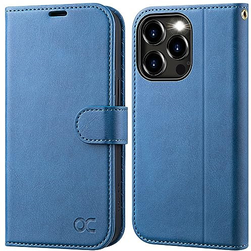 OCASE for iPhone 15 Pro Case, Premium PU Leather Wallet Case Flip Phone Cover with[RFID Blocking][Card Holder][Shockproof TPU][Stand Function] for the iPhone 15Pro 6.1 Inch 2023 5G,Light Blue