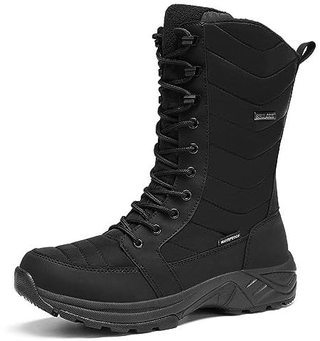 SHULOOK Winterstiefel Damen wasserdicht gefüttert Warm Winterschuhe Schneestiefel Reißverschluss rutschfeste Winterboots Hohe für Wandern Arbeiten Camping Stiefel Damen (Schmal, 41)