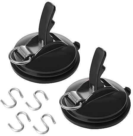 JNNJ 2 Stück Auto Saugnapf Haken, Auto Saugnäpfe Mit 4 S-Haken, Auto Halterung Zelte Saugnapfset Haken, Multifunktionaler Saugnapf Haken Für Werkstatt(Schwarz)