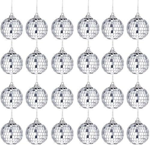 Spiegelkugel,24Pcs Discokugel,3cm Silberne Hängekugel,Silber Discokugel,Silberne Spiegelkugeln,Spiegel Discokugeln,Klein Spiegelkugel,bruchsicher Weihnachtsdekorationen Baumkugeln