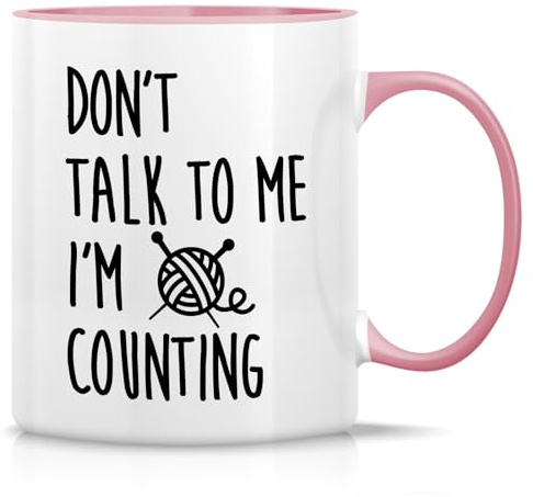 Retreez Funny Mug - Don't Talk To Me I'm Counting Knit Knitting Crochet 11 Oz Ceramic Coffee Mugs - Funny, Sarcasm, Sarcastic, Inspirational birthday gift - White Mug with Pink Handle and Inner
