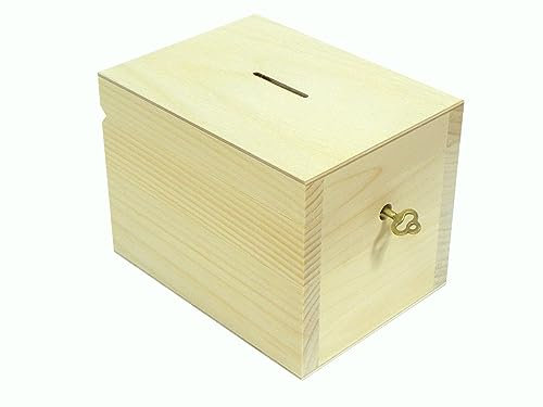 Wooden World - Sparschwein aus Holz mit Schlüssel für Decoupage und Brandmalerei