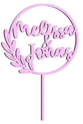 Cake Topper personalisiert mit Namen - Naturholz Dekoaccessoire Kuchen Torte, Material: Birke Multiplex (Birke Multiplex-rosa)