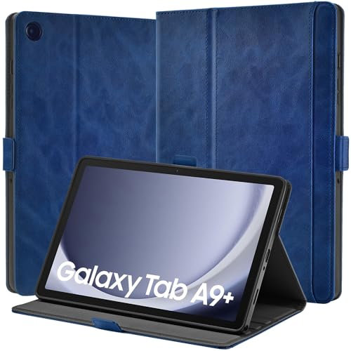 AsileCuir Handmade Premium Vegan Leather Case for Samsung Galaxy Tab A9 Plus 11” 2023 (SM-X210/X216/X218),Magnetic Protective Cover with Pocket,Typing Angle & 4 Viewing Angle,Auto Sleep/Wake,Blue