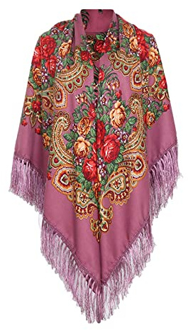 pvucpot Halstuch mit traditionellem ukrainischem/polnischem/russischem Blumenmuster und Fransen Elegante Halstuch