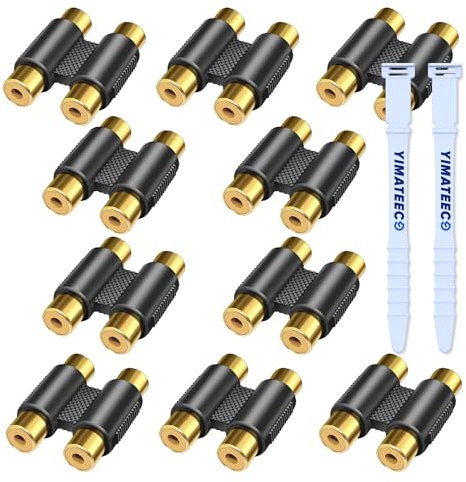 YIMATEECO Coupleur RCA Femelle 10 pièces Connecteur Adaptateur RCA Femelle vers Femelle Double Couplage Type H d'extension Audio pour Phono, Câble R-CA, Haut-Parleur (10 pièces, Double Coupleur)