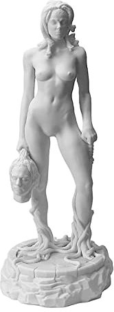 Medusa mit Kopf des Perseus Me Too Bewegung, weiße Statue, Skulptur, 26 cm