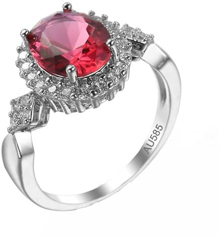 AMDXD 14 Karat Weiß Gold 585 Eheringe, 4 Klauen Labor Erstellt Rubin Solitärring Rose Rot, 14K Gold Moissanit Partnerringe Echtschmuck, Gr.67 (21.3)