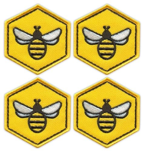 4er-Set – Biene und Wabe – zum Aufnähen – bestickter Aufnäher / Abzeichen / Emblem