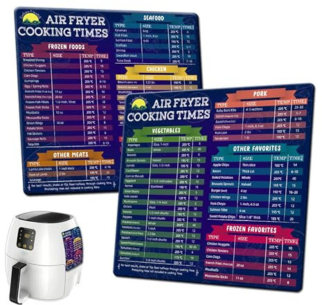 Exclusive Essentials Air Fryer Accessories Magnetic Cheat Sheet Set - Air Fryer Cookbook Times Chart - Quick Reference Guide for Cooking & Frying (Easy to Stick and Read on Air Fryer & Refrigerator)