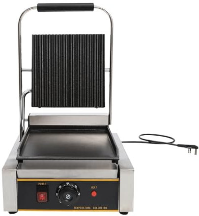 BAOCHADA Sandwich Panini Press Machine 1800W Panini Maker, Sandwich Toaster Stainless Steel Panini Press Grill with Whisk&2 Brushes, Commercial Sandwich Panini Press Grill, Silver+Black