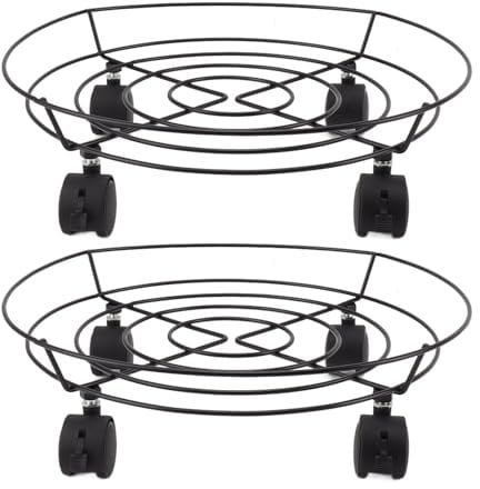 Base per Supporto su Ruote, 2 Pezzi, Contenitori per Piante in Metallo con Ruote, Base per Supporto su Ruote, Capacità di Carico Elevata di 36 Cm, con Freni, Portavasi in Ferro, Sottovaso per Piante,