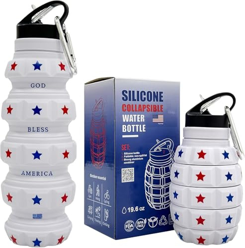 Bouteille d'eau pliable avec drapeau américain de 590 ml – Bouteille d'eau de gym avec drapeau américain pour le jour de l'indépendance – Cadeau pour papa pour le jour du drapeau et la fête des