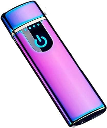 Accendini Ricaricabili USB, Accendino Al Plasma Elettrico In Metallo Ricaricabile Antivento, Accendino Con Sensore Tattile Rettangolare Ultrasottile Senza Fiamma Per Uomo,Viola