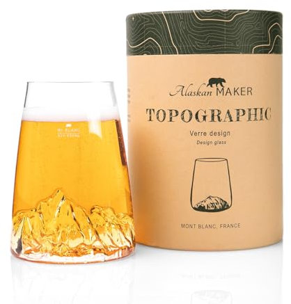 Alaskan MAKER Verre long 450ml - Borosilicate de qualité supérieure soufflé artisanalement avec les montagnes en relief | Cocktail, bière ou soft TOPOGRAPHIC (Mont Blanc)