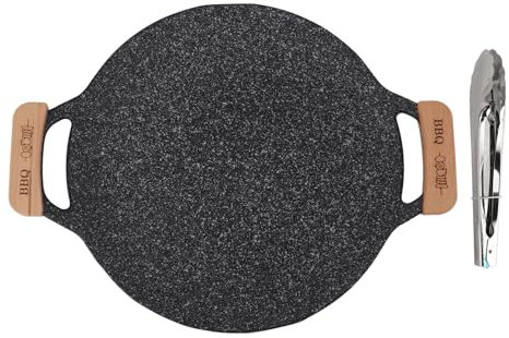 Poêle à Griller Coréenne, 30cm Poêle à Barbecue Plate en Fonte, Plaque de Cuisson Ronde Antiadhésive Comales Para Tortillas pour Cuisinière à Gaz