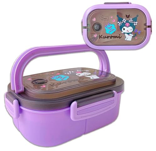 Roffatide Cartoon Cinnamoroll Melody Kuromi Gedruckte All-in-One Bento-Boxen mit Griff Kawaii 4-Punkt Lock Art Lunch Box Container für Lebensmittel Obst Snack C