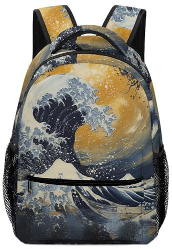 VesFy Kreative Wellen Schulrucksack Ocean Schulranzen Casual Daypack Buchtasche Büchertasche Mädchen Junge Kinder One Size